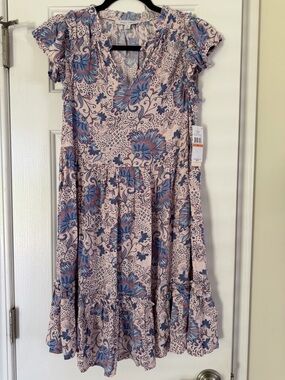 NWT Cottagecore Feminine Floral Ruffle Rayon Midi Dress Women’s Size PS